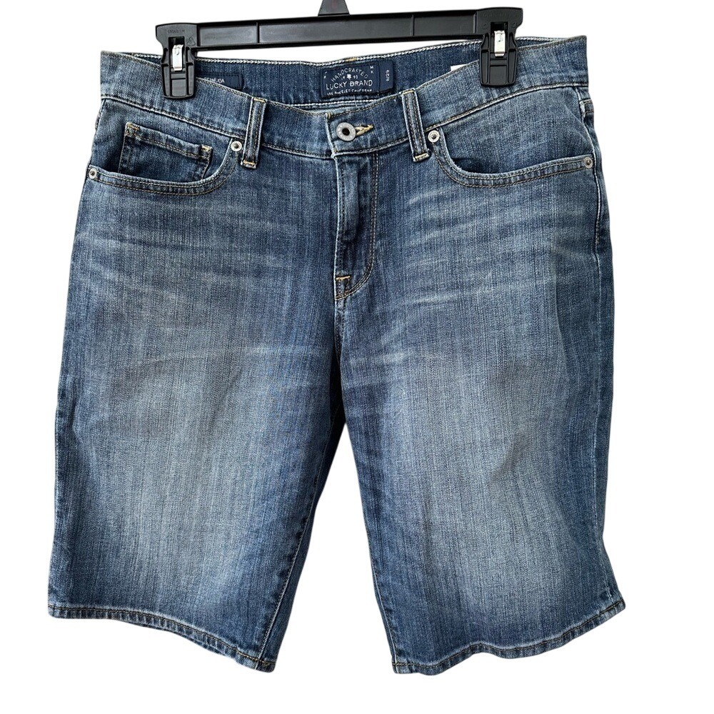 Lucky Brand Bermuda Shorts 8/29 Blue Denim Mid Rise Medium Wash Whiskered